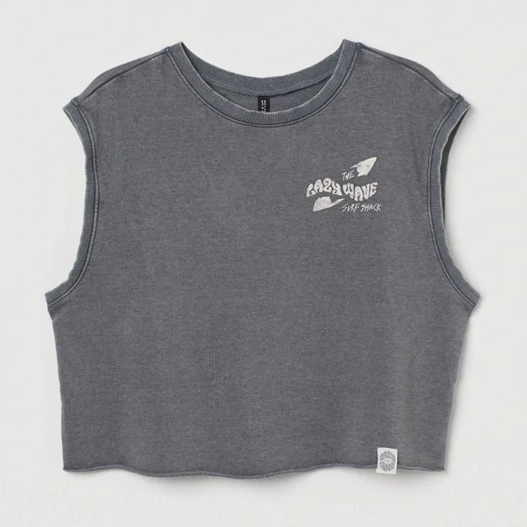H&M+ Crop Sleeveless Sweatshirt Tank Top Size 3XL Gray Lazy Wave - Picture 2 of 8